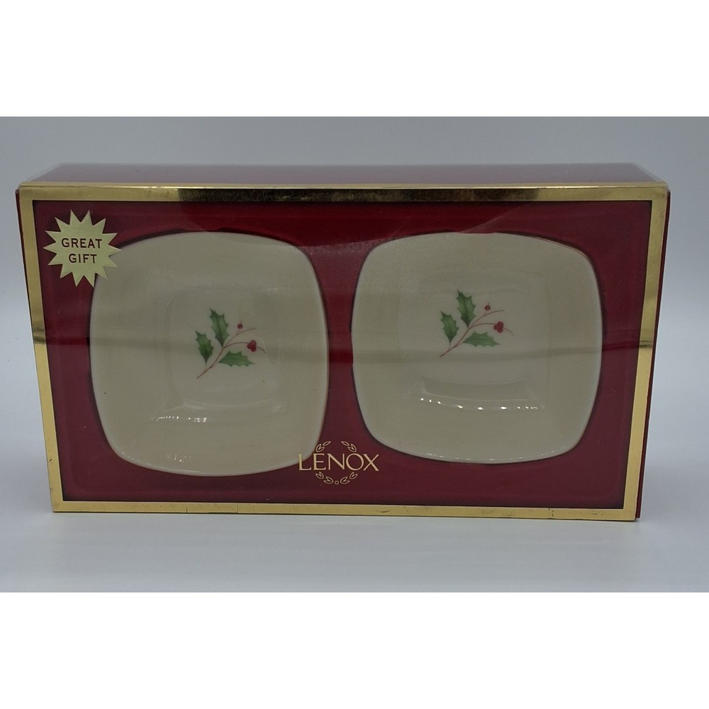 Lenox Holiday‎ Holly Square Trinket Nut Candy Dish Set of 2 New in Box